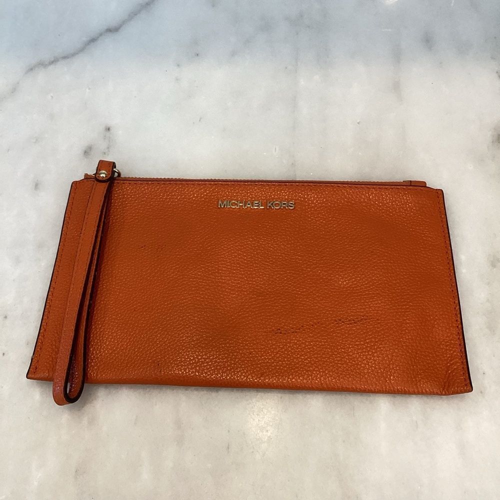 Michael Kors Purse Bag Tangerine Pebble Leather Clutch